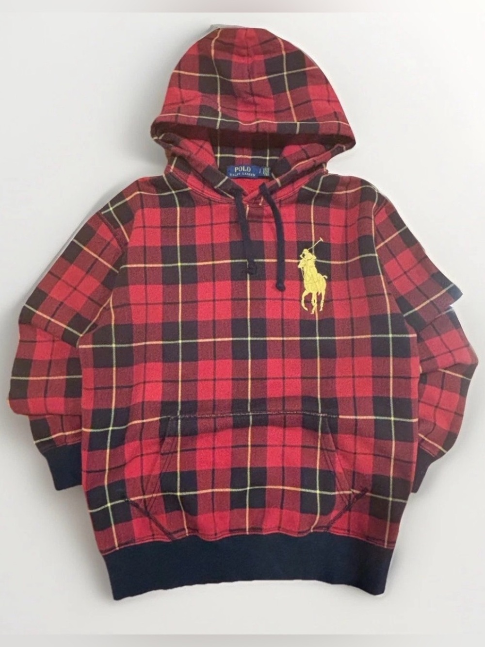 Polo Ralph Lauren Hoodie Size Small Red Black Buffalo Plaid Pullover Y2K